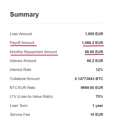 Figure 1: A Principal + Interest loan summary.