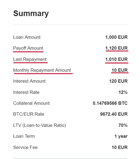 Figure 3: An Interest-Only loan summary.